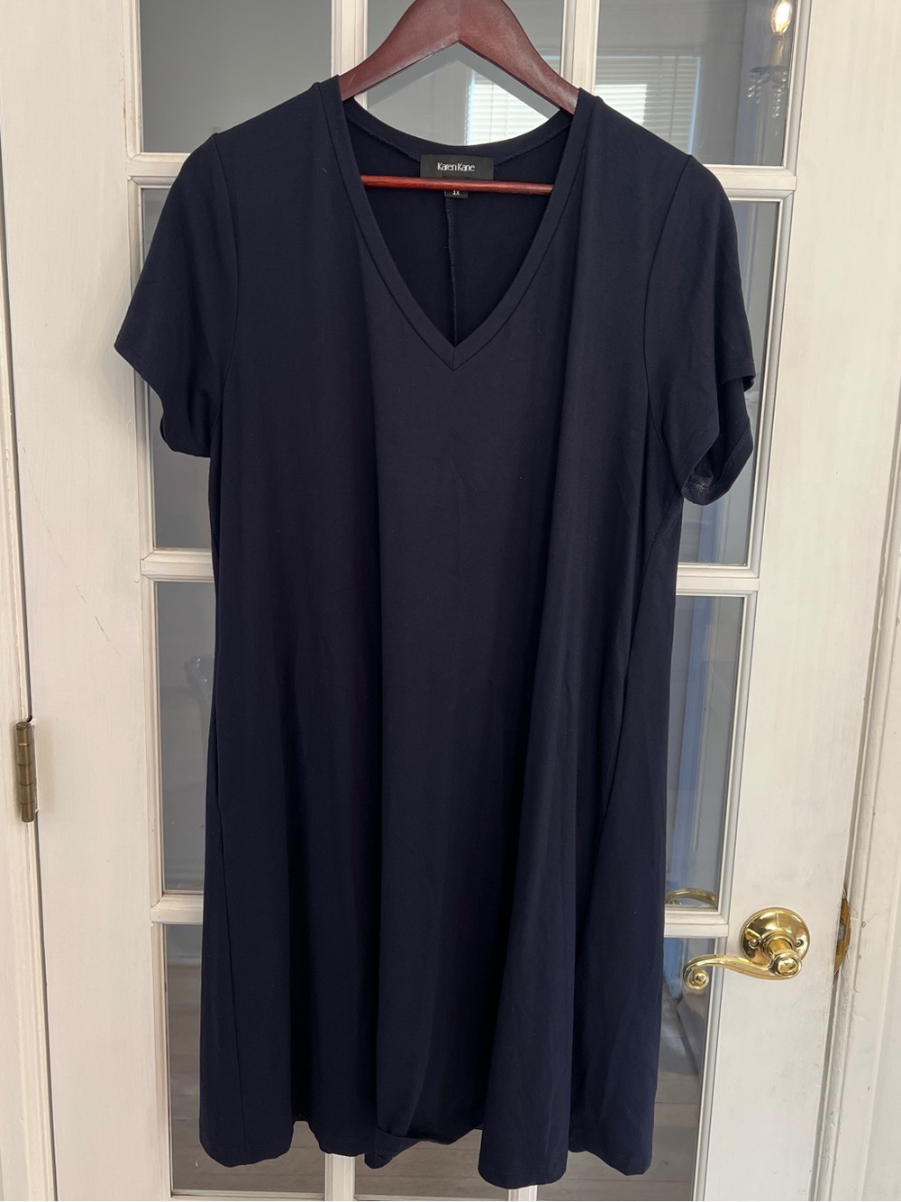 Karen Kane Women’s Navy V Neck Short Sleeve Rayon Knit Shift Dress USA Size 1X